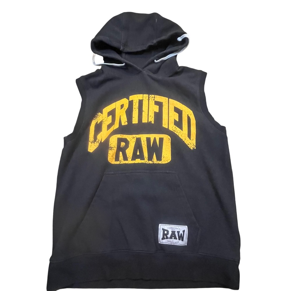 RawGear Certified Raw Mens Sleeveless Hoodie Black Yellow Gym Vest Large